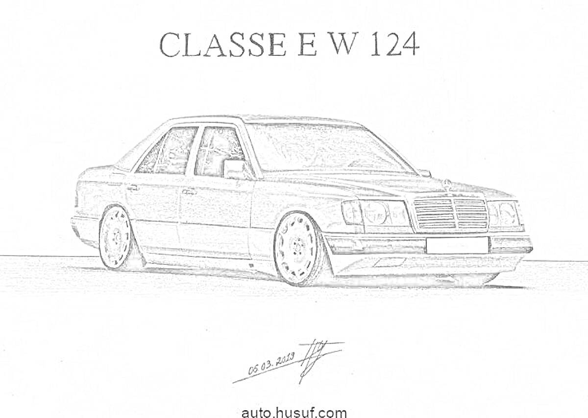 Раскраска Mercedes-Benz E-Class W124, вид сбоку