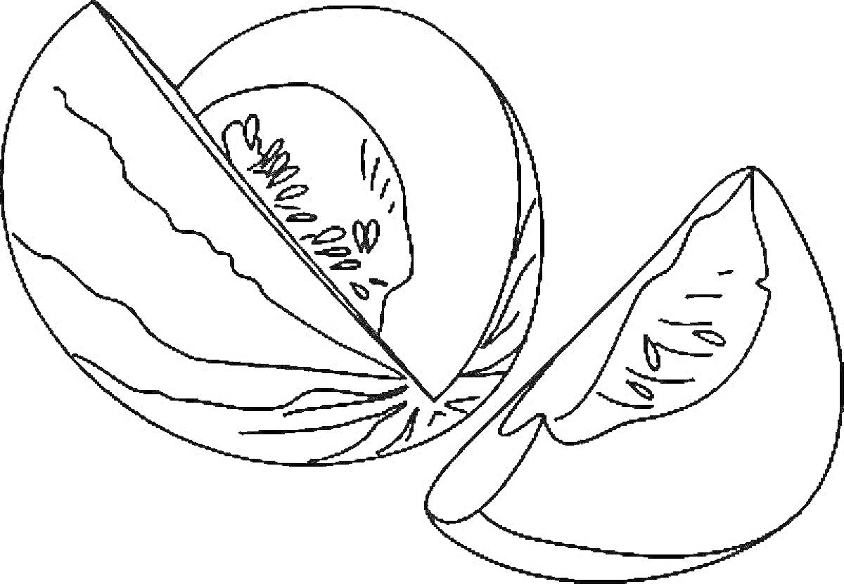 На раскраске изображено: Дыня, Фрукты, Еда, Лето