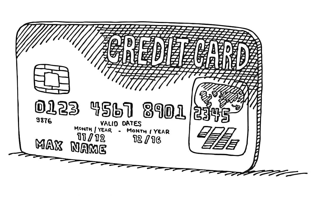 Раскраска Рисунок банковской карты с чипом и номерами