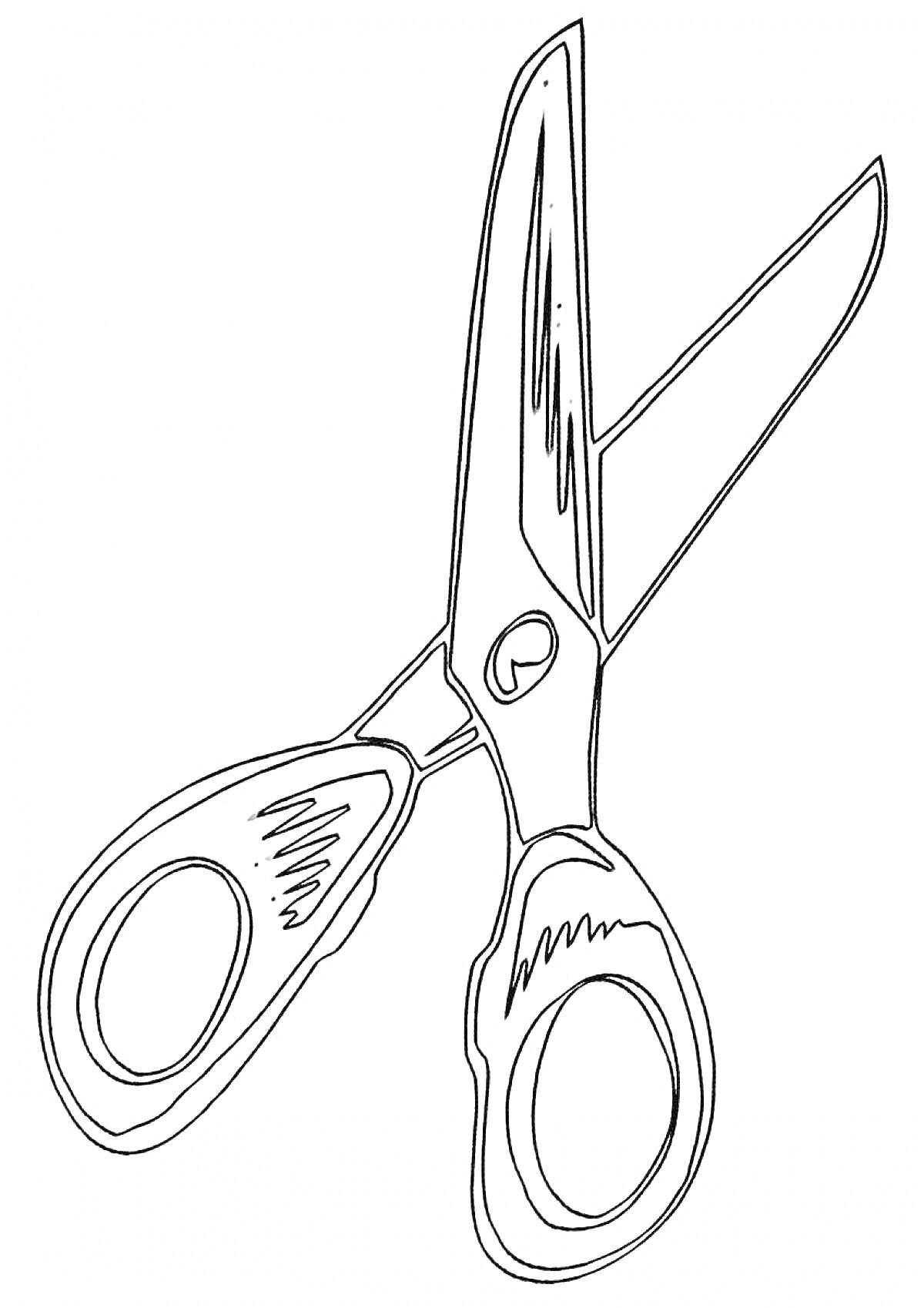 На раскраске изображено: Ножницы, Инструмент, Лезвие, Ручка