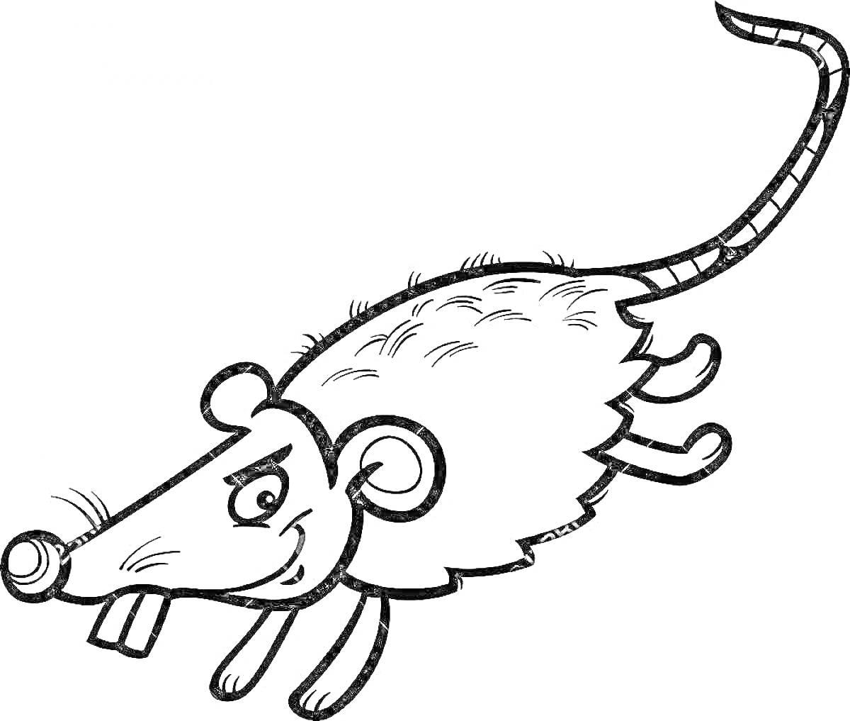 Раскраска Крыска Лариска с длинным хвостом и большими ушами, улыбающаяся, прорисованные лапки