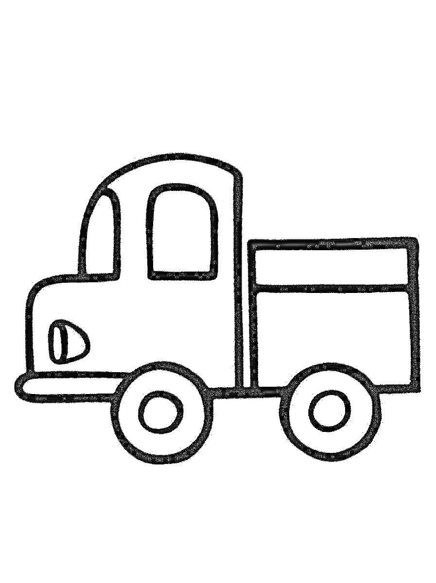 Раскраска Грузовик с кабиной и кузовом, два колеса, окно и фары