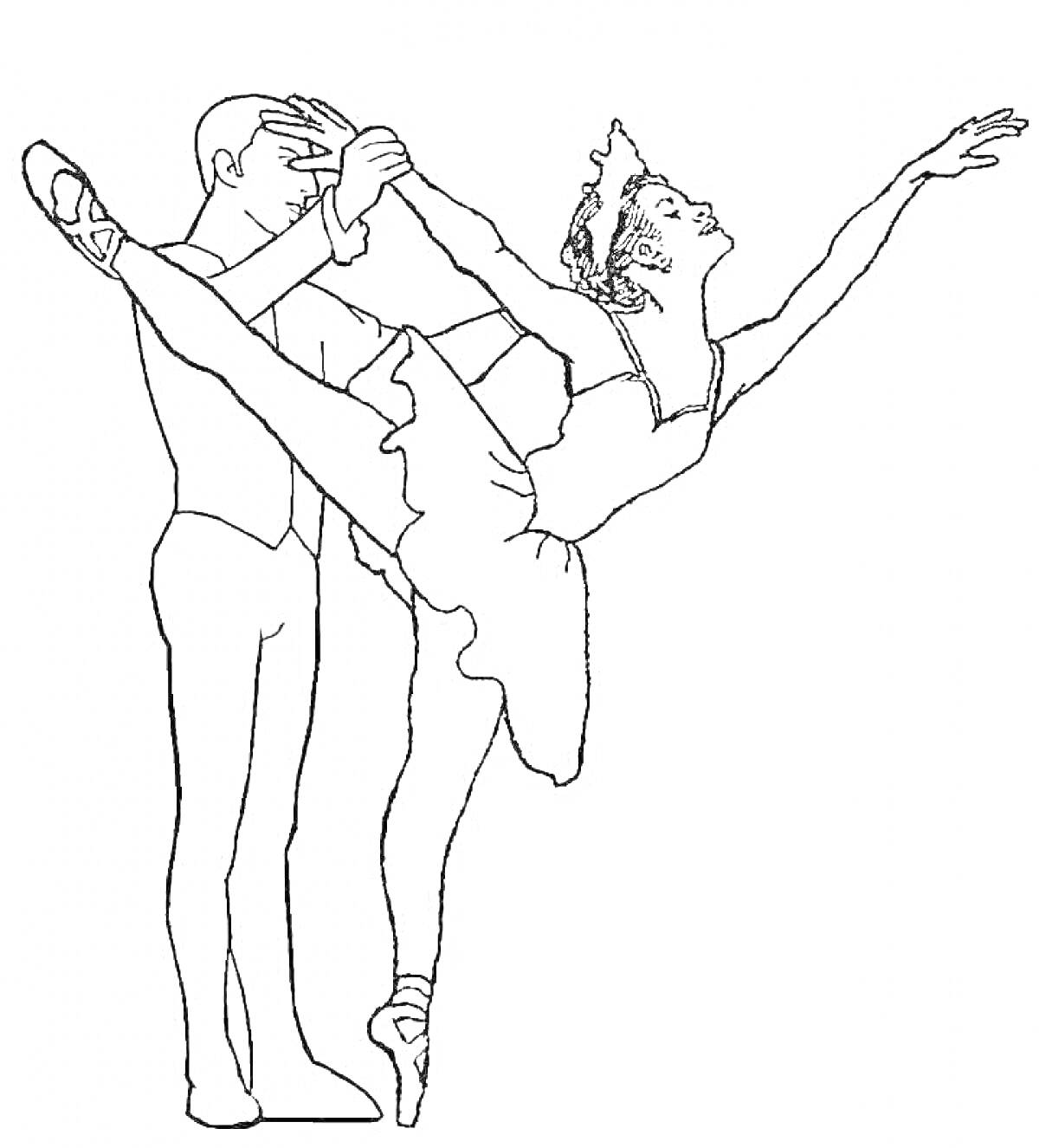 На раскраске изображено: Балет, Танец, Пара, Балерина, Поддержка, Искусство, Движение, Сцены