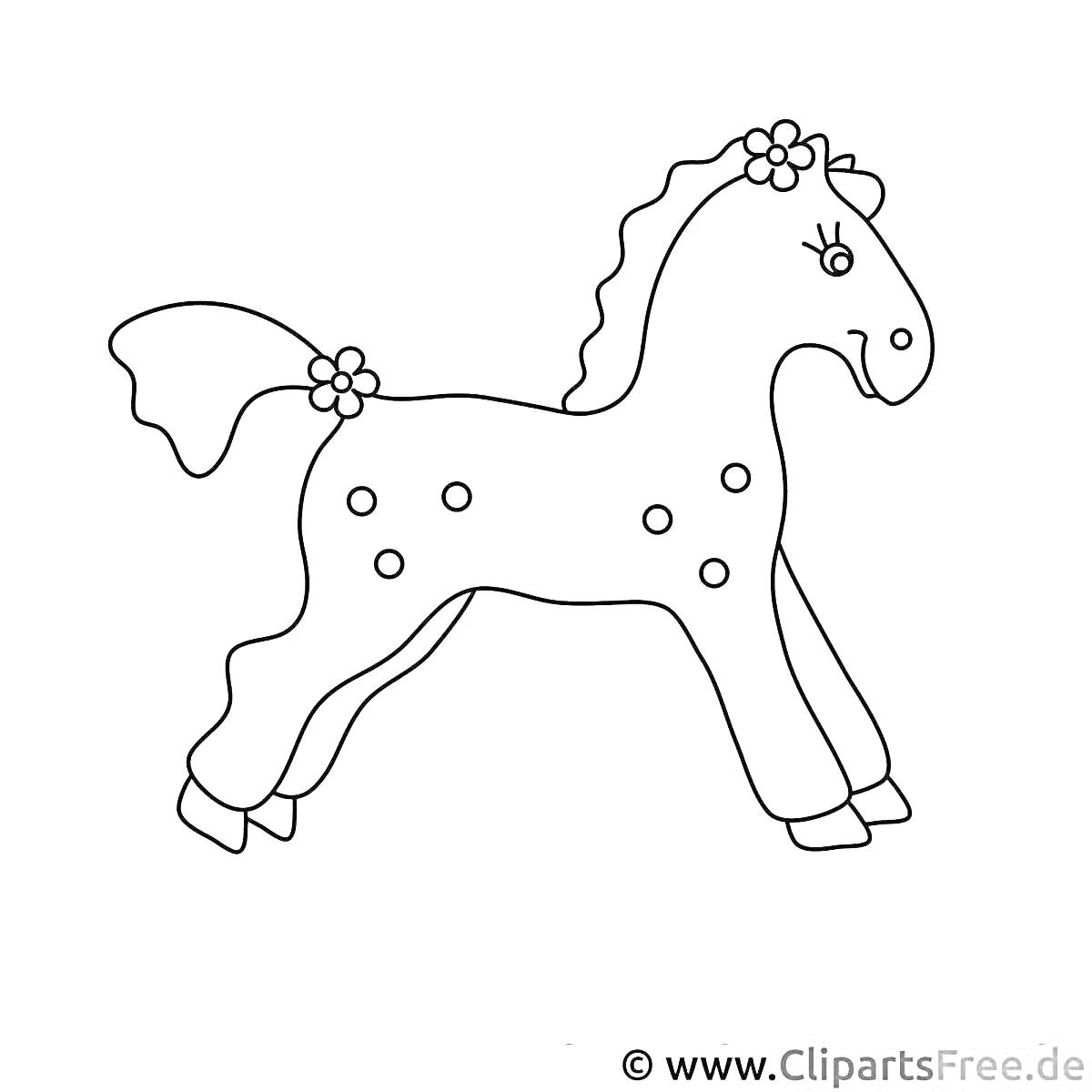 На раскраске изображено: Дымковская игрушка, 3 года, 4 года, Цветы, Точки, Творчество, Конь