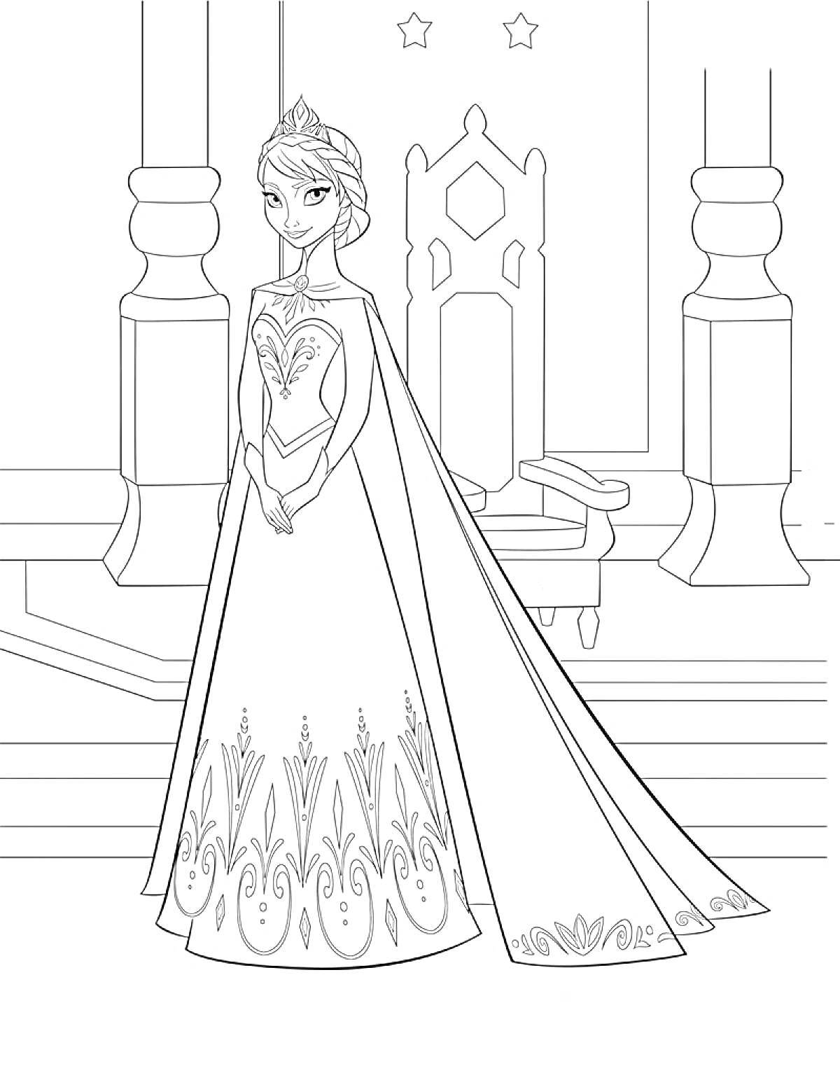 Эльза в королевском наряде на троне
