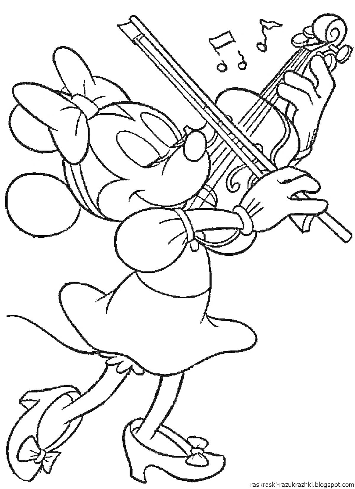 Раскраска Девочка-мышка играет на скрипке.