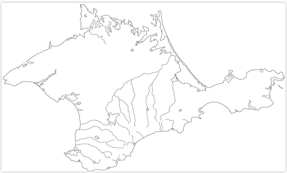 Раскраска Карта Крыма с реками и несколькими городами