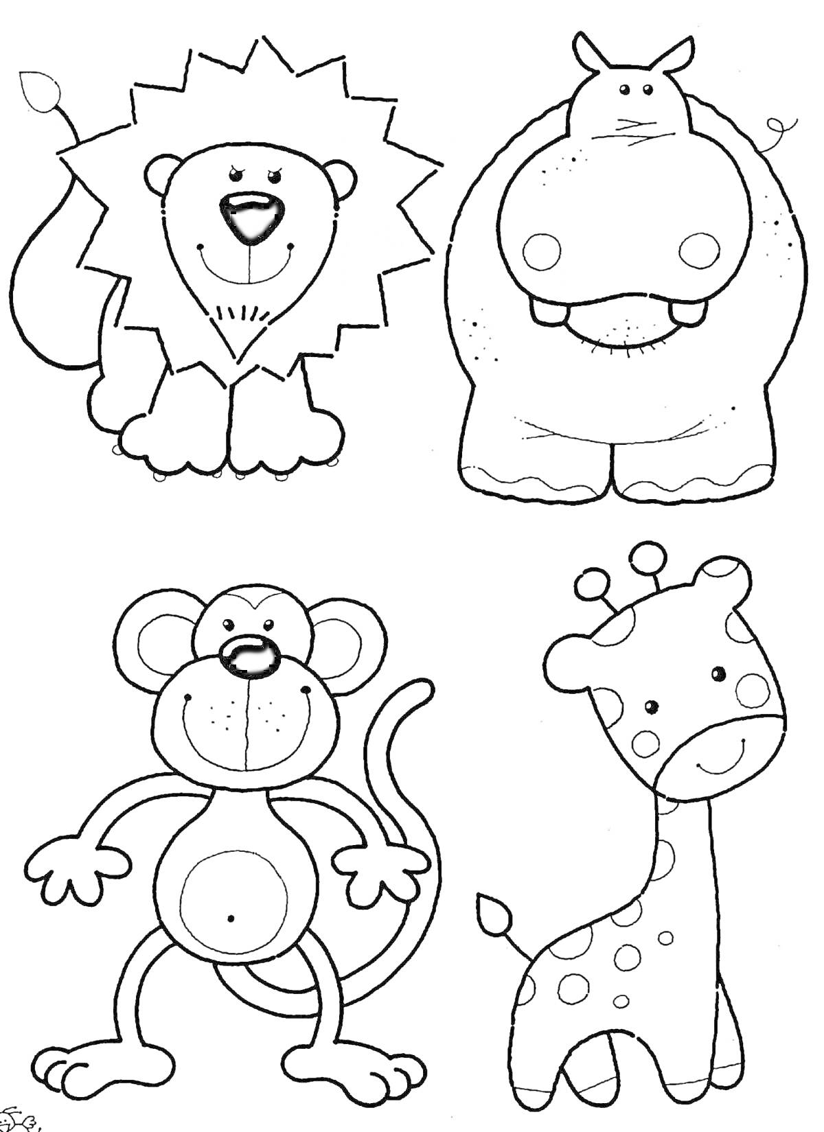 На раскраске изображено: Животные, Лев, Бегемот, Для детей, 6 лет, 7 лет