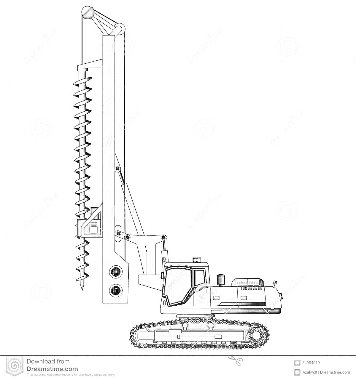Раскраска Бурильная машина с шнековым буром и гусеничным шасси