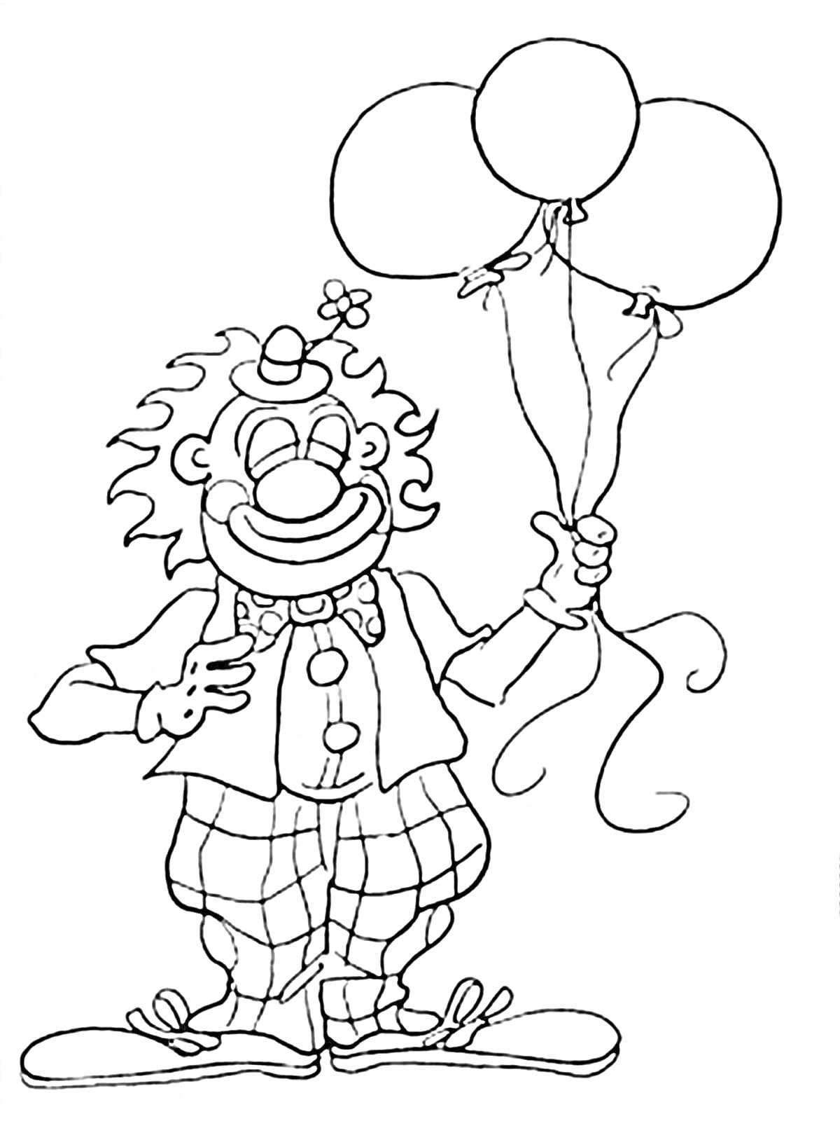 Клоун с шарами и цветком в шляпе