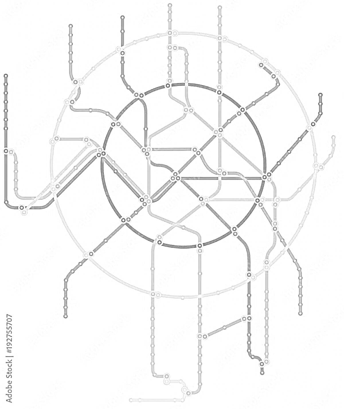 На раскраске изображено: Схема метро, Метро, Линии, Станции, Радиальные линии
