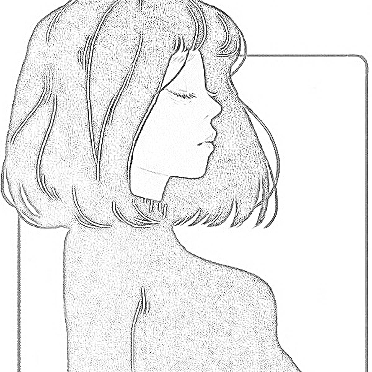 Раскраска девушка с каре в профиль на фоне рамки