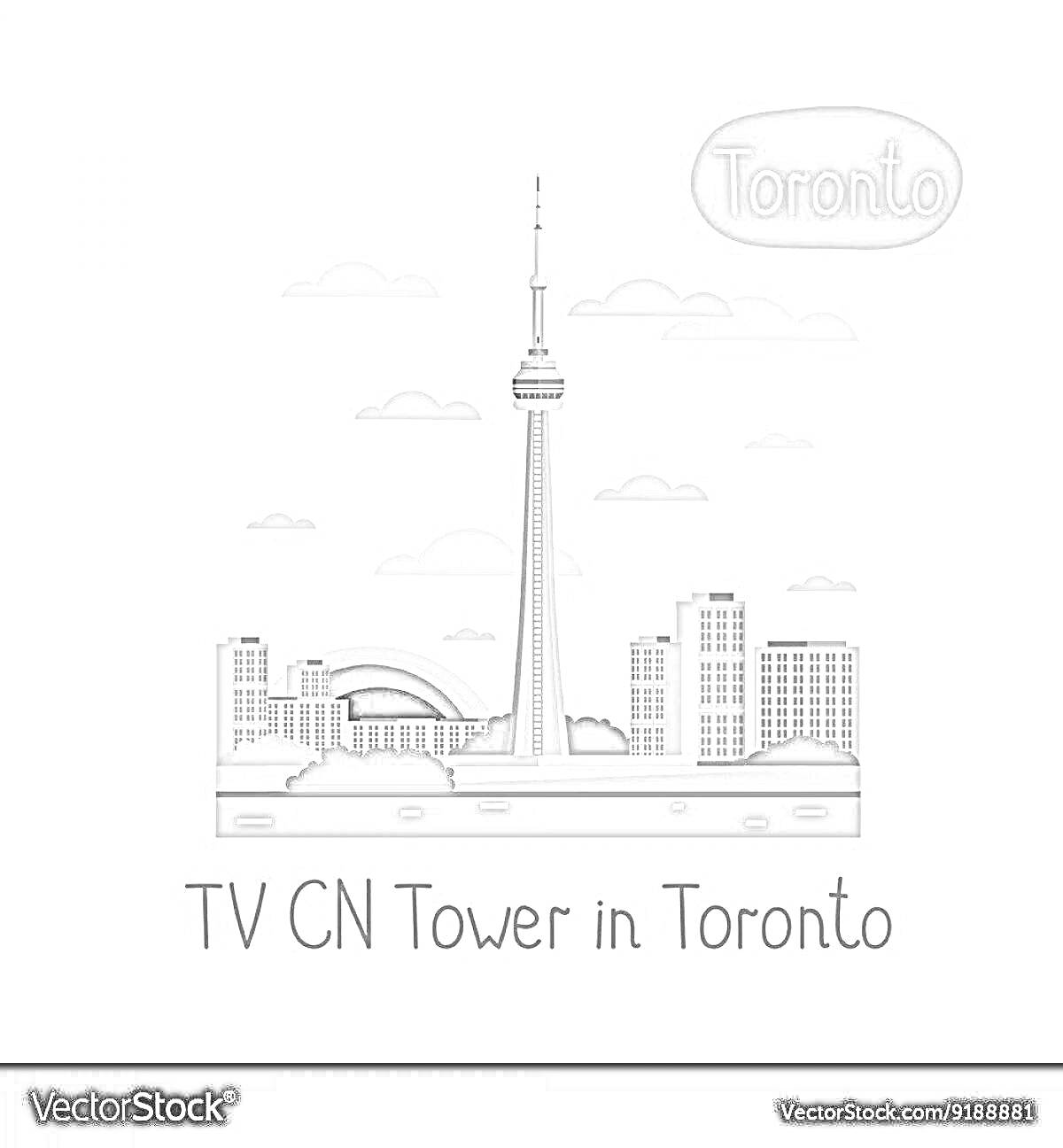 Раскраска TV CN Tower in Toronto с изображением города и небоскребов