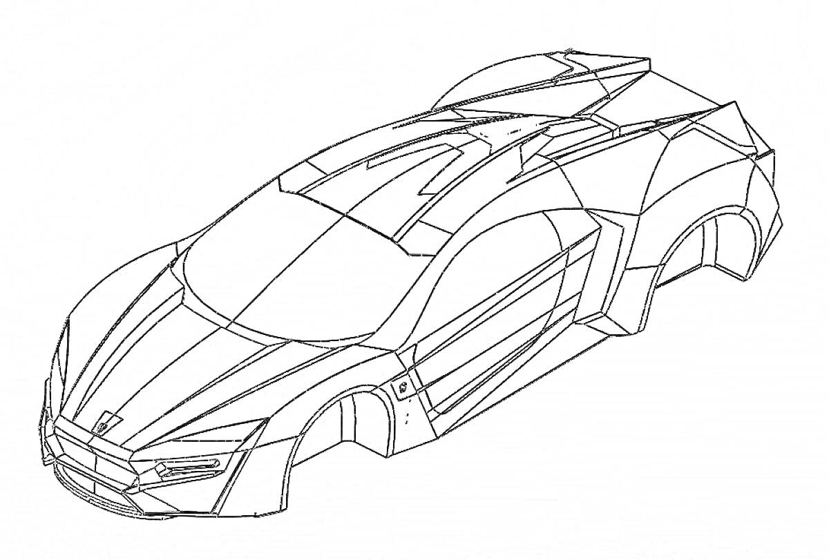 Раскраска Ликан гиперспорт с досконально прорисованными линиями кузова, аэродинамическими элементами и спойлером