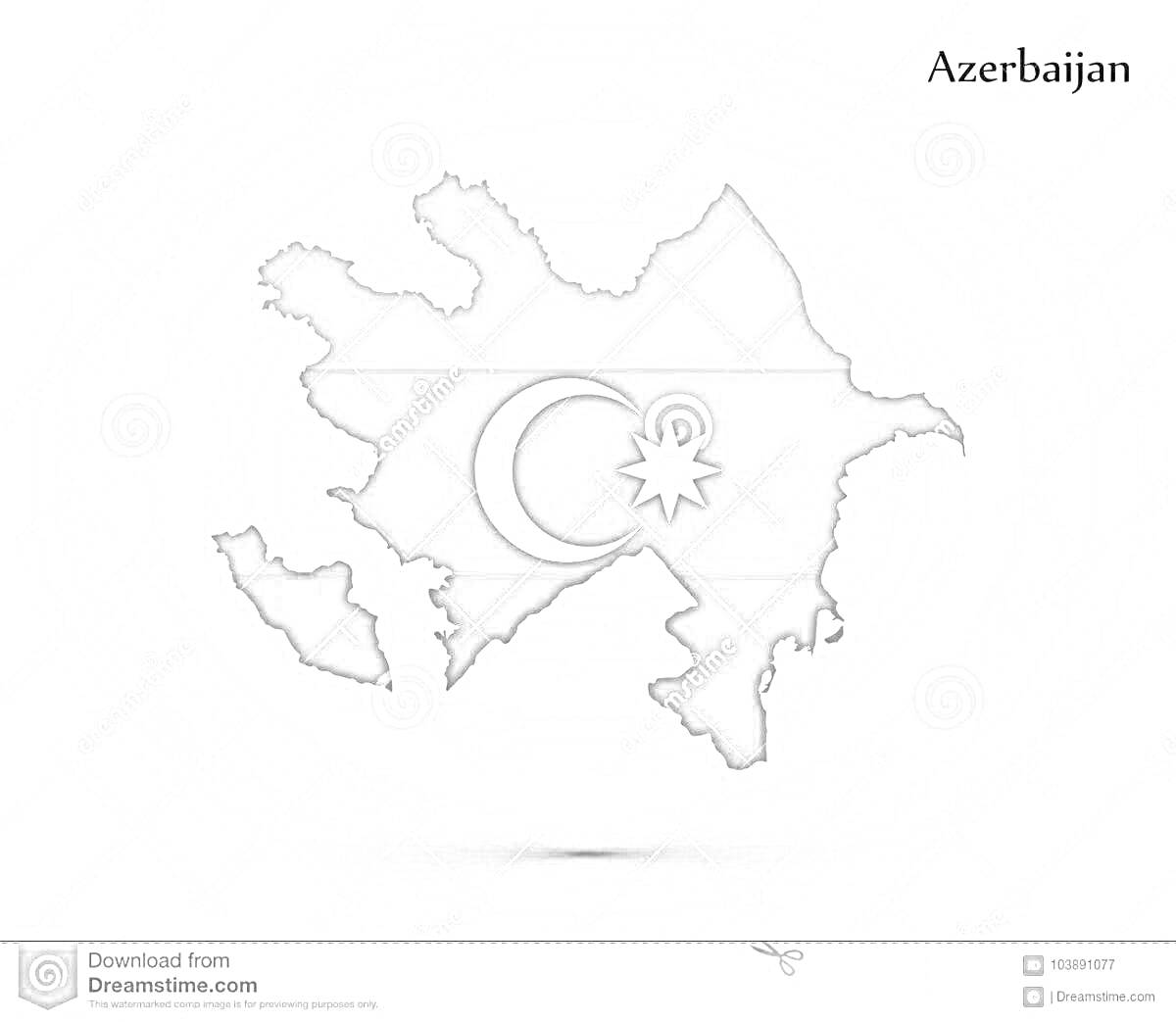 На раскраске изображено: Азербайджан, Карта, Флаг, Полумесяц, Восьмиконечная звезда, Символы