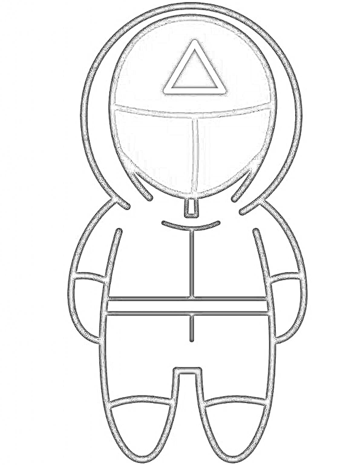 Раскраска Охранник из игры в кальмара в маске с треугольником в костюме