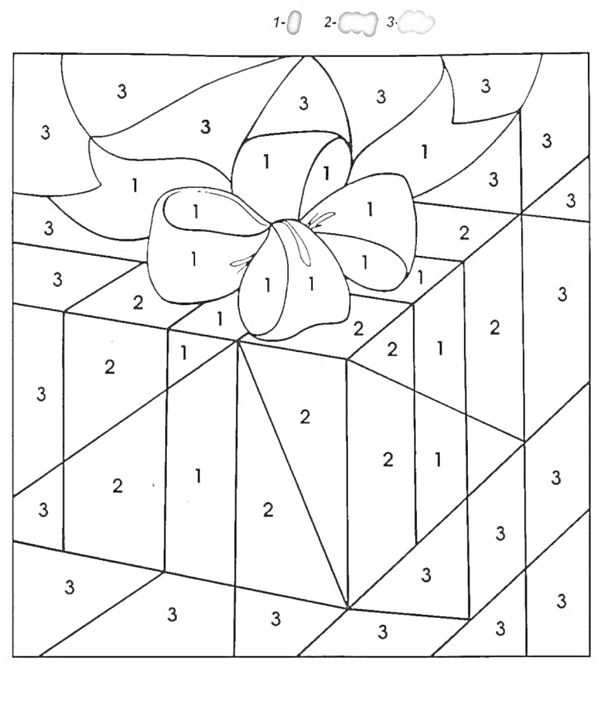 Раскраска Подарок с бантом по числам