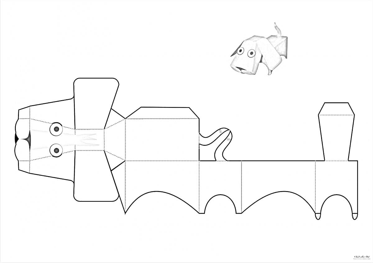 Раскраска Оригами поделка собака, развертка оригами собаки