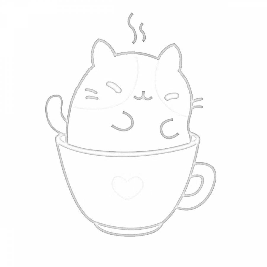 Раскраска котик в кружке