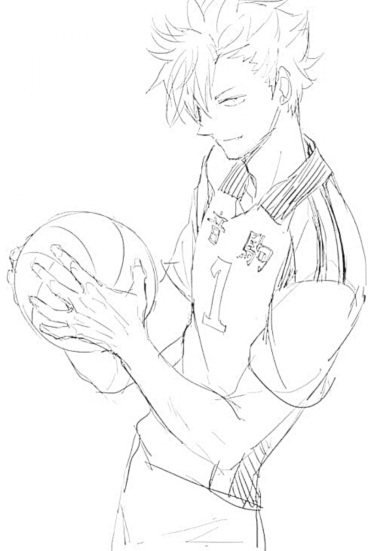 Раскраска Аниме волейболист с мячом номер 1