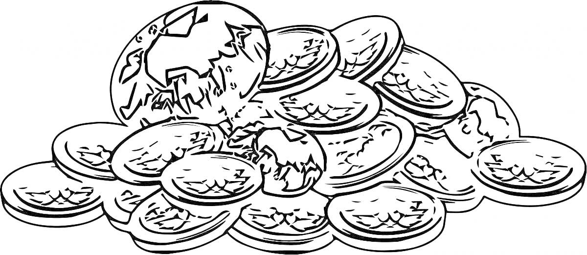 Раскраска Монеты с изображением земного шара в куче
