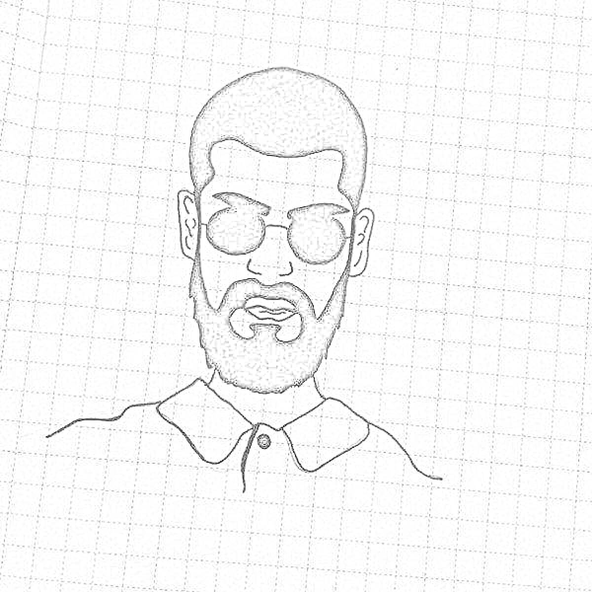 Рисунок человека с бородой и солнцезащитными очками