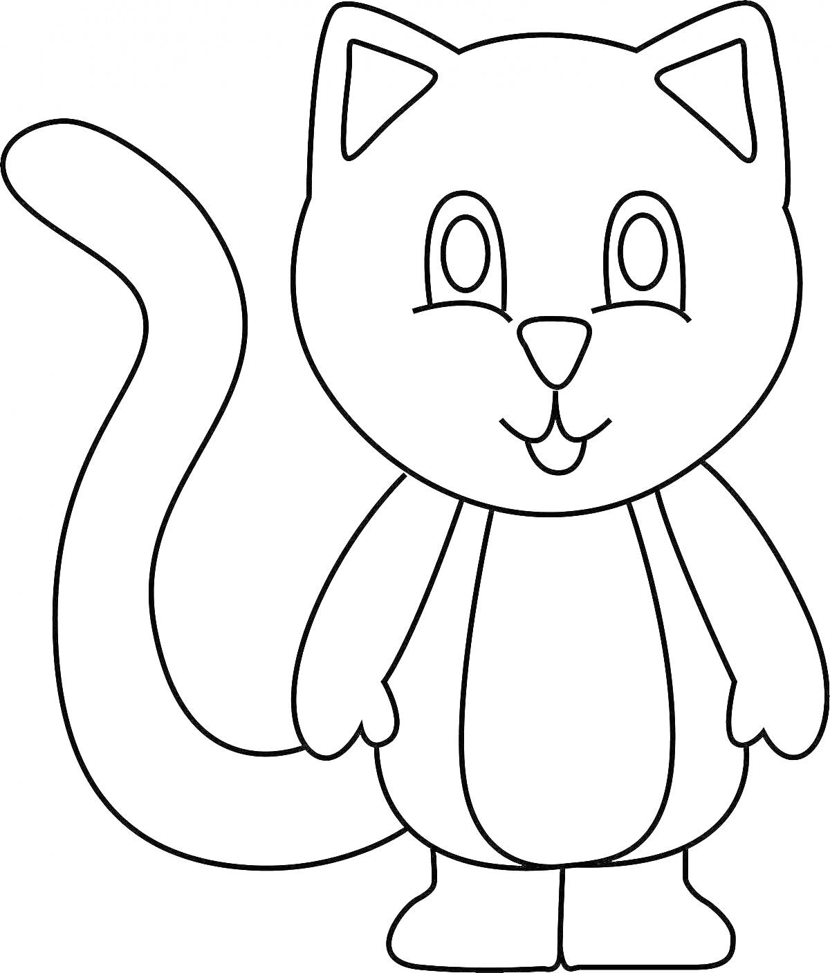 Раскраска Кошка с улыбающимся лицом и длинным хвостом