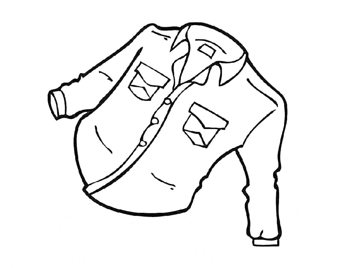 Раскраска Рубашка с длинными рукавами, пуговицами и двумя нагрудными карманами