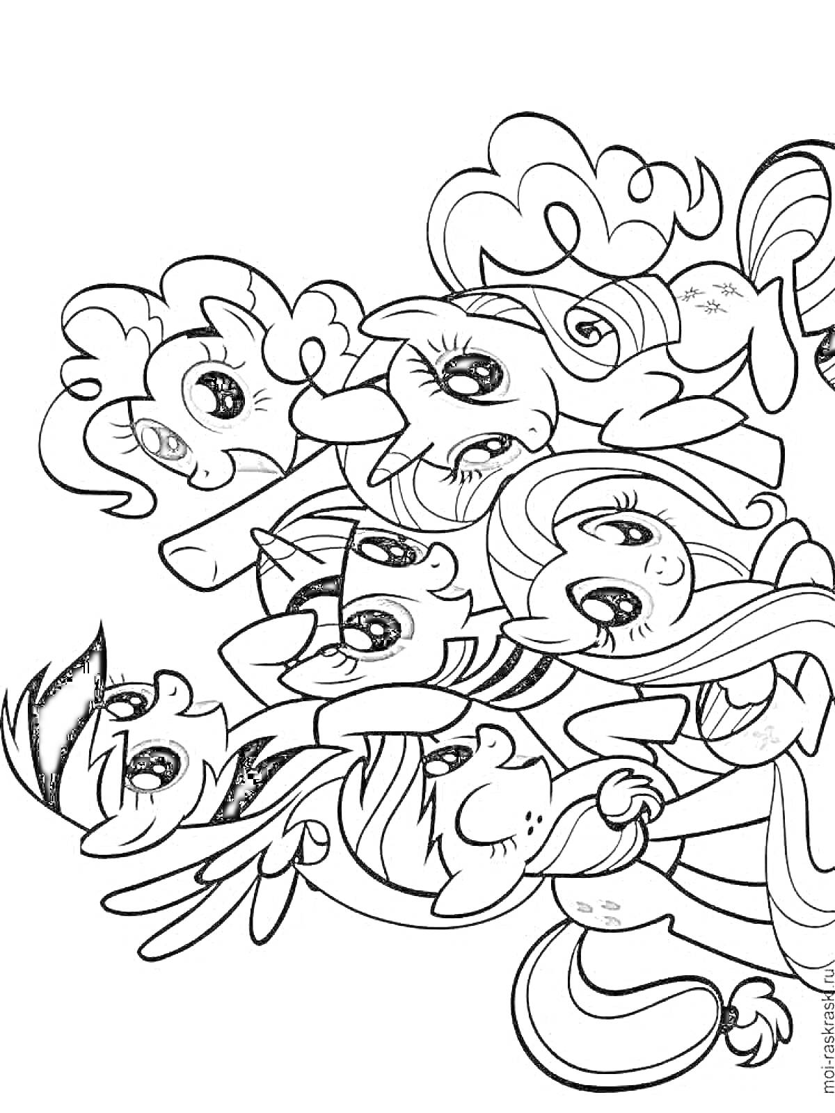 На раскраске изображено: Май литл пони, Пони, Друзья, Животные, Пегас, Анимационный сериал