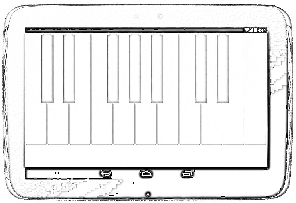 Раскраска Раскраска с клавишами пианино на экране планшета