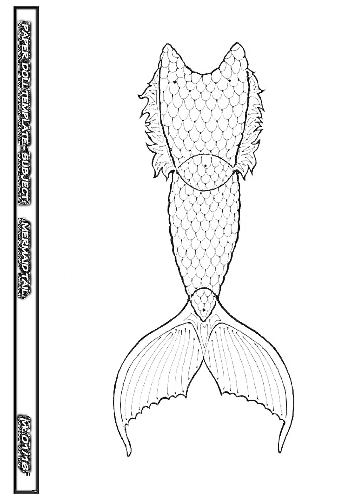На раскраске изображено: Хвост, Русалка, Чешуя, Плавники, Бумажная кукла