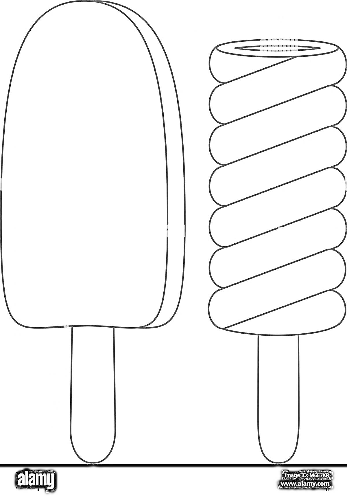 Раскраска Эскимо на палочке и карамельный леденец-спираль