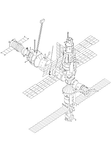 Раскраска Космическая станция с солнечными панелями и антеннами