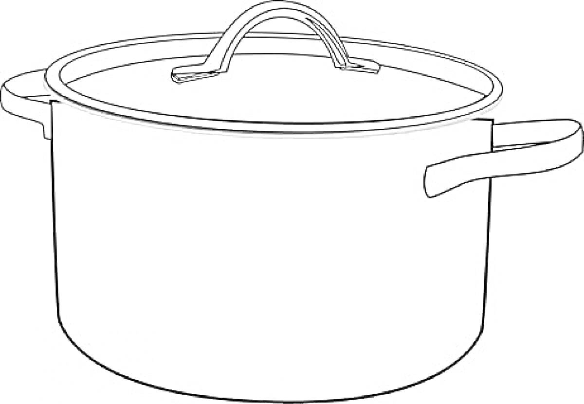 На раскраске изображено: Крышка, Кухонная посуда, Ручка, Кастрюли, Контурные рисунки