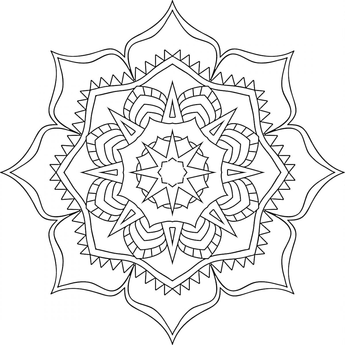 Раскраска Абстрактный ковер-мандала с геометрическими узорами