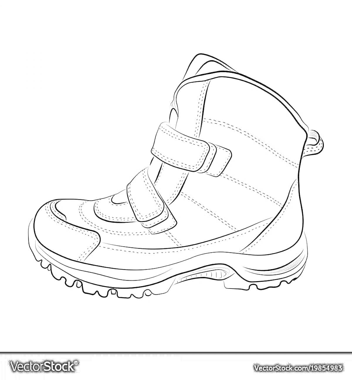 Раскраска Детский зимний ботинок с застежками на липучке и рельефной подошвой
