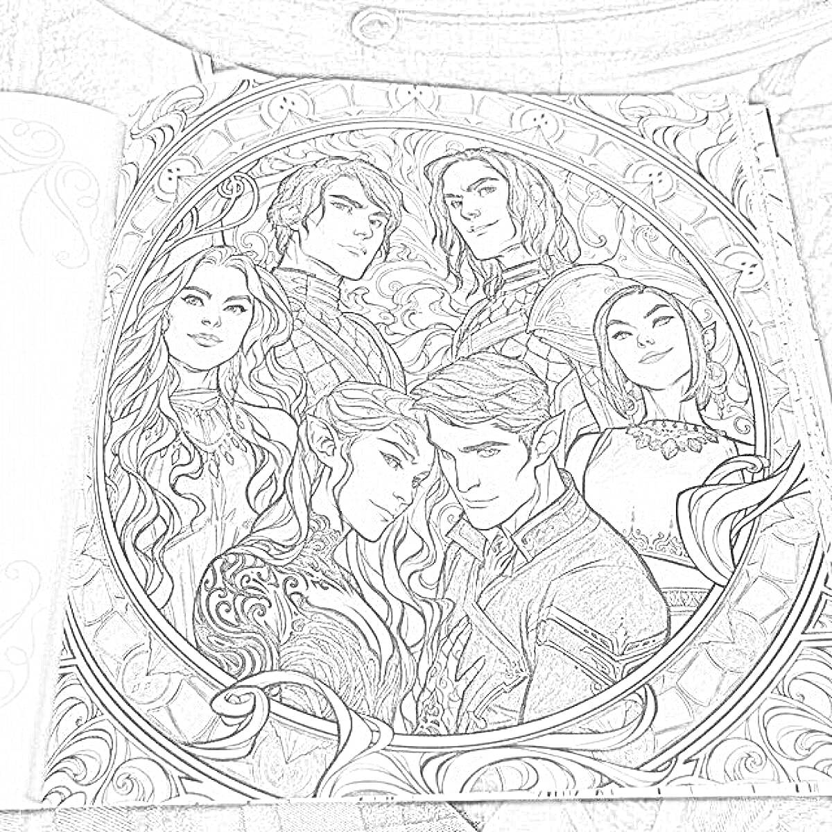 На раскраске изображено: Королевство, Шипы, Розы, Группа, Узоры, Декоративная рамка