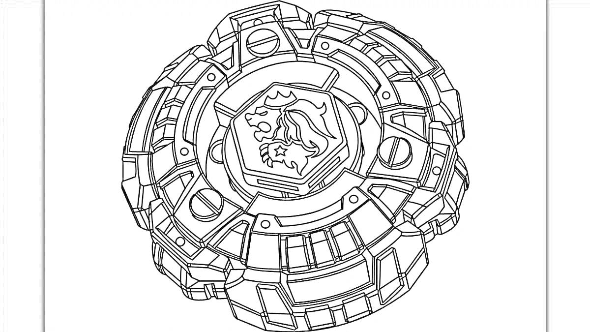 Игрушечный волчок с круглыми и геометрическими узорами и изображением льва в центре