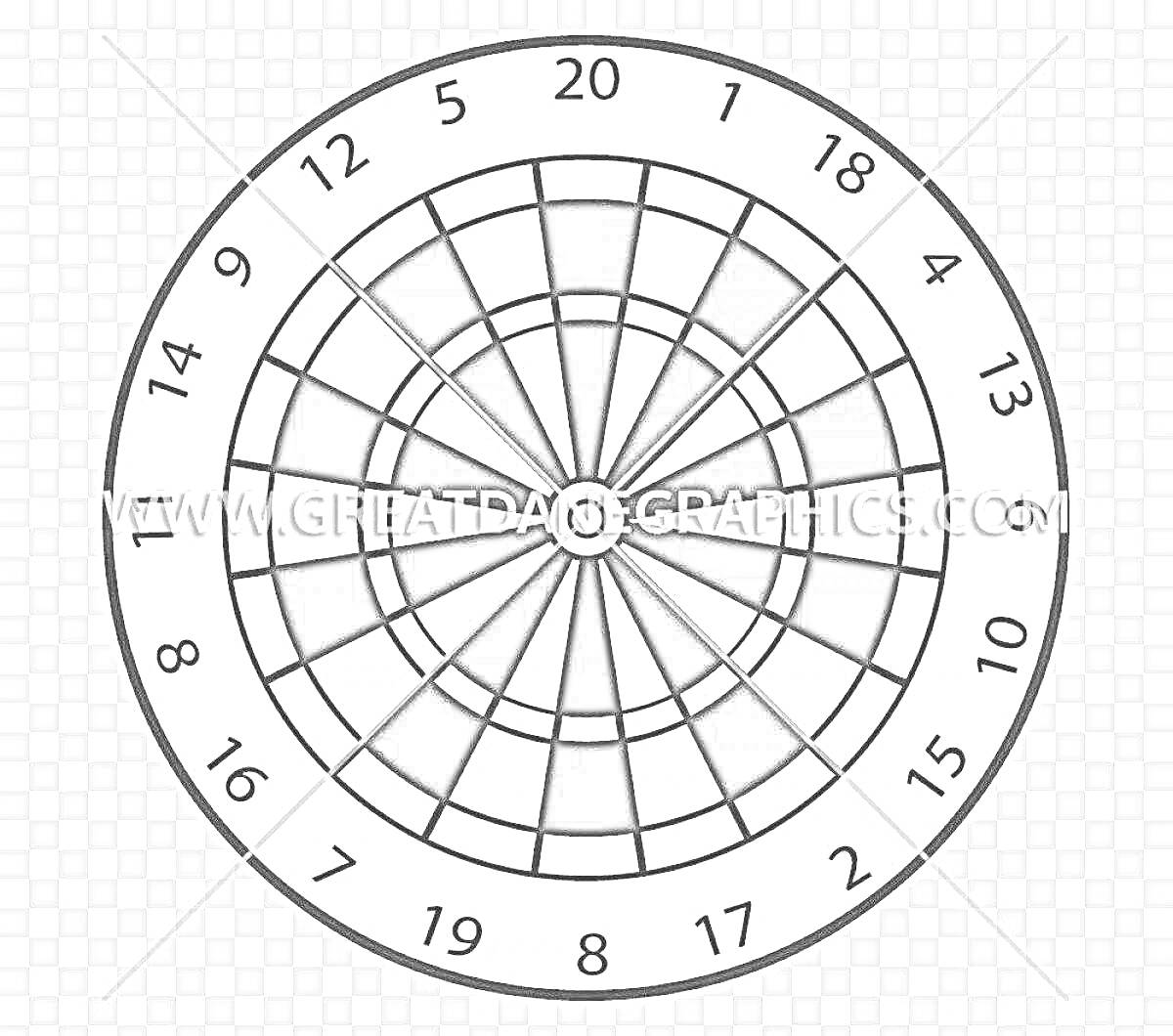 Дартс-мишень с секторами и числовой разметкой