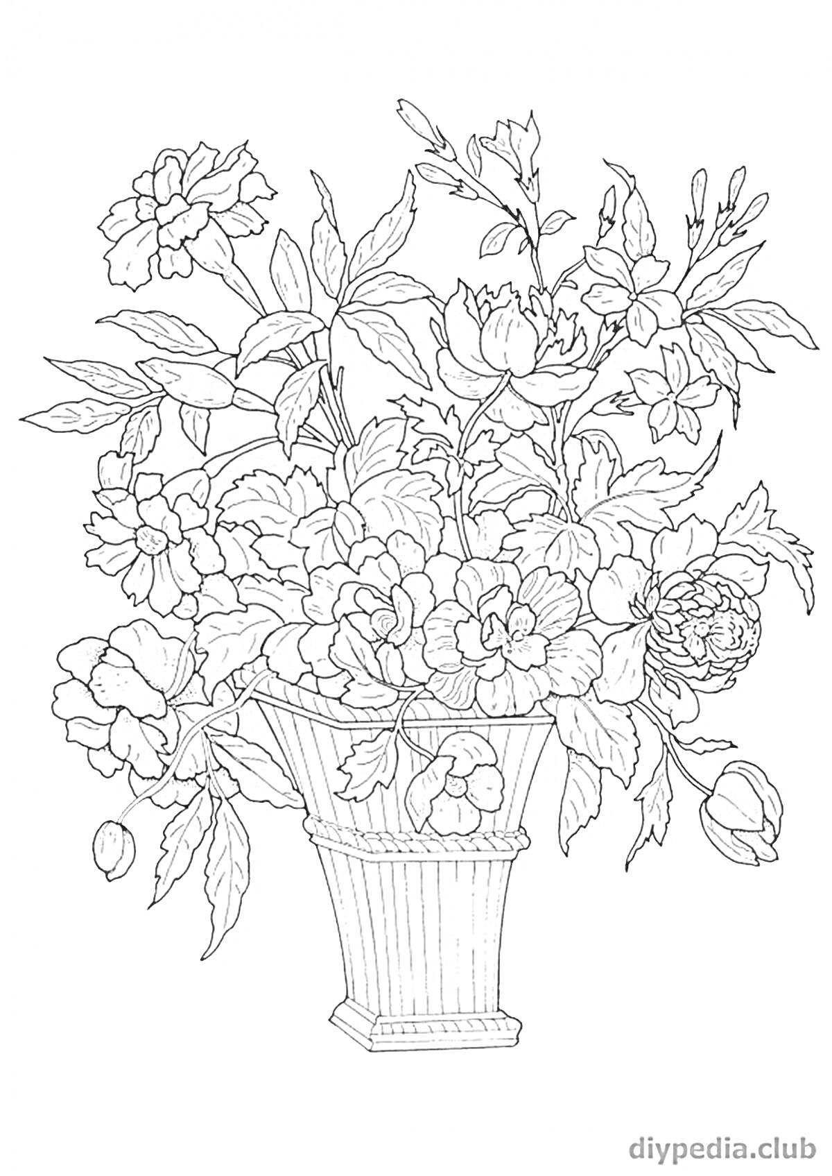 На раскраске изображено: Осень, Цветы, Ваза, Листья, Природа