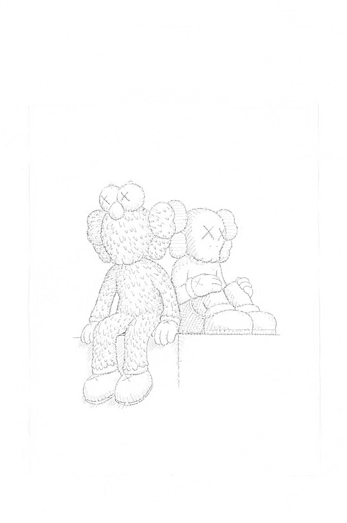 На раскраске изображено: KAWS, Спина к спине