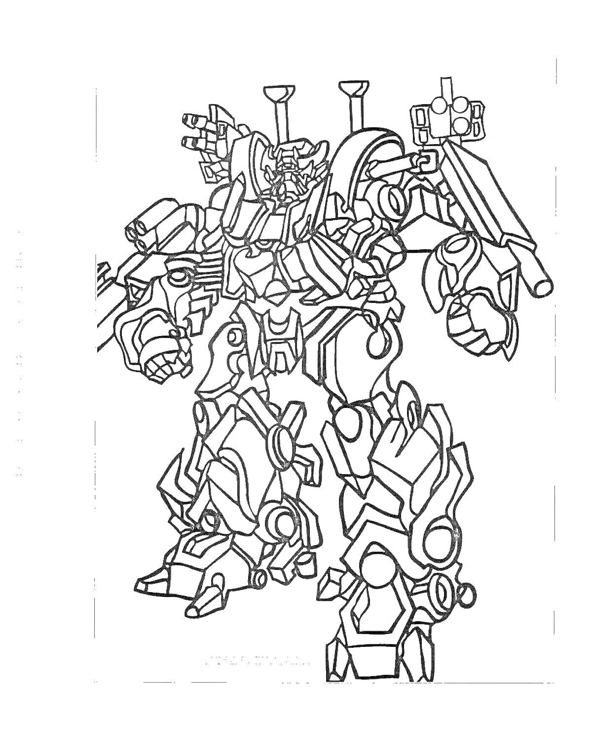 Раскраска Робот Айронхайд с пушками на плечах и массивными руками