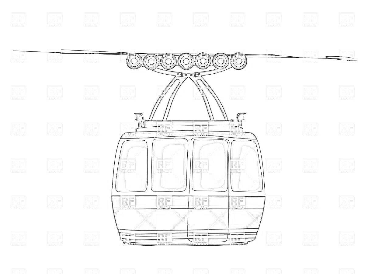 Раскраска Канатная дорога с кабиной на фоне неба