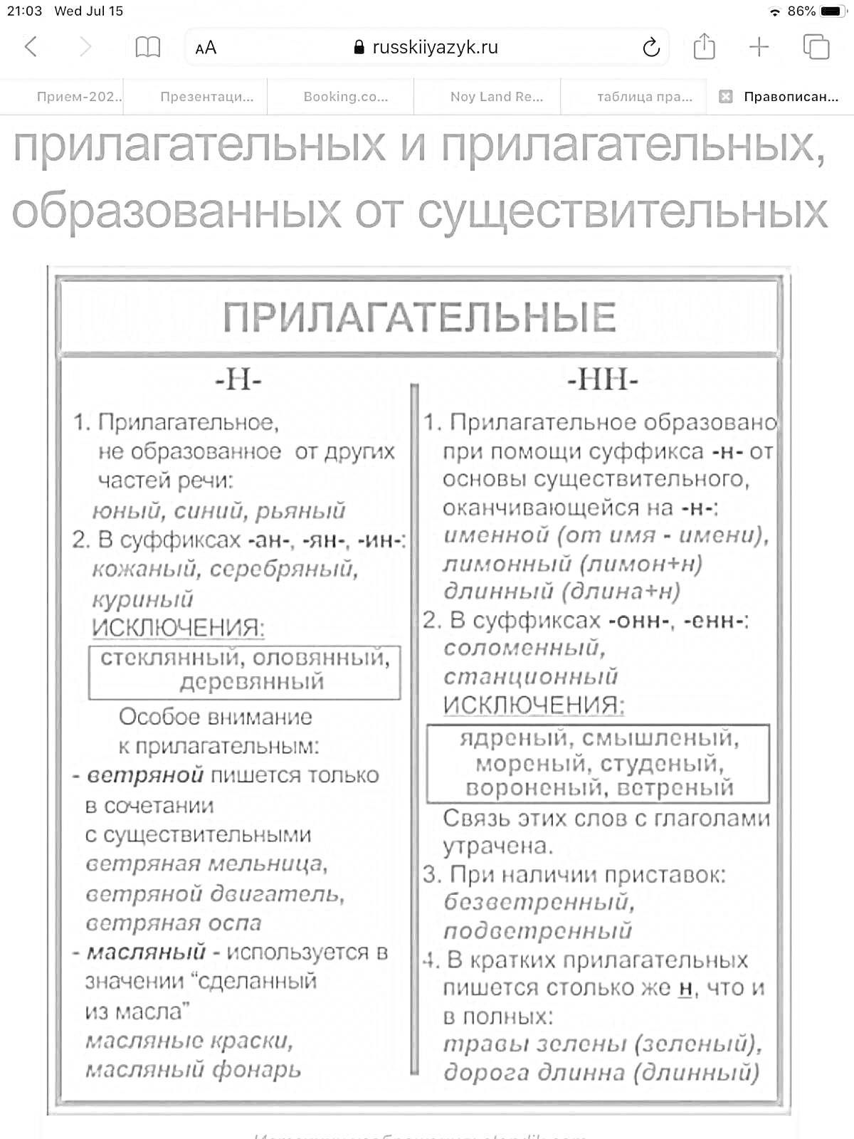 Раскраска Таблица о написании н и нн в прилагательных