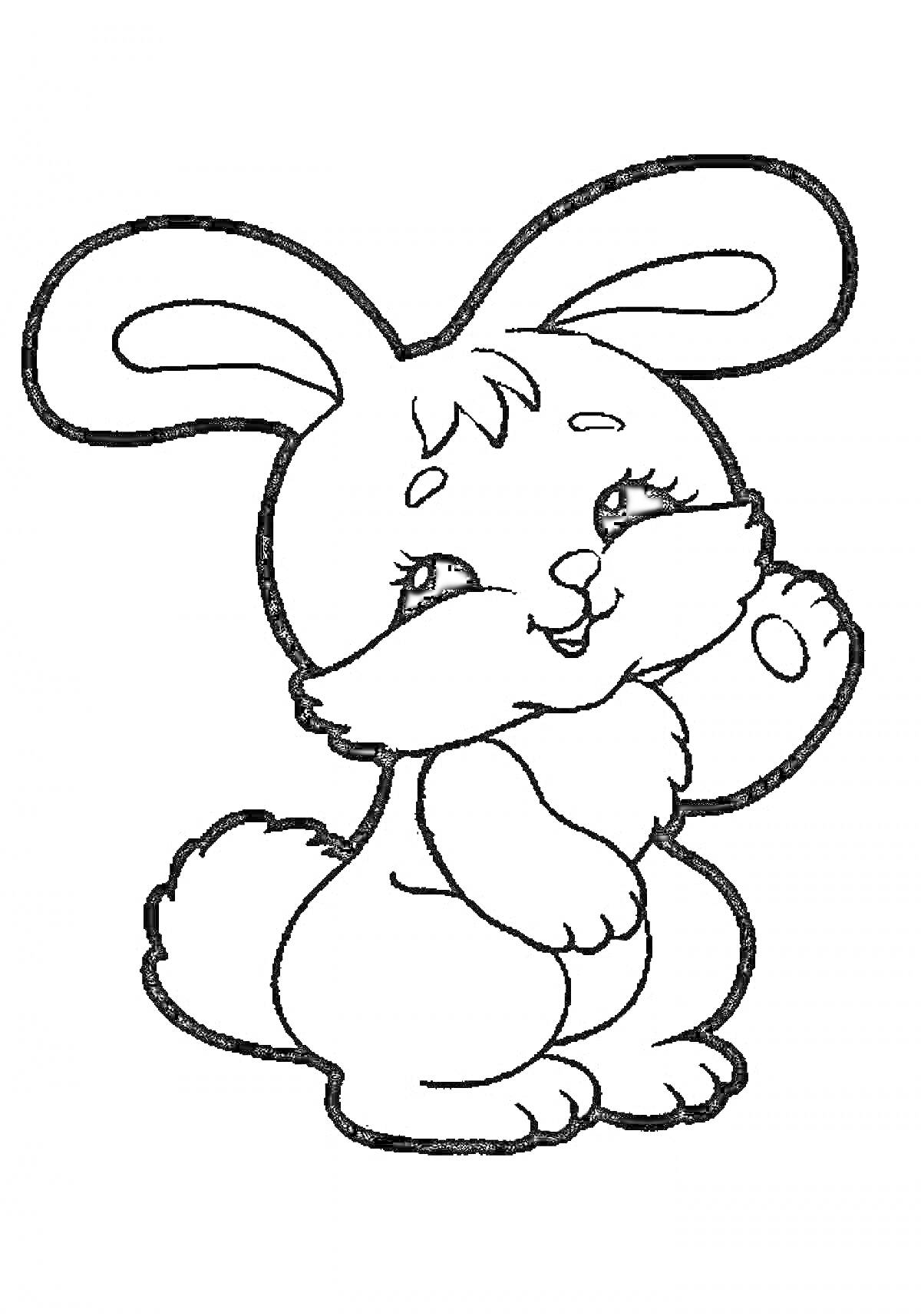 Раскраска Милый кролик с поднятой лапкой