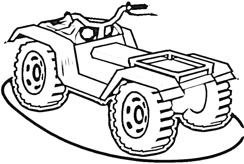 На раскраске изображено: Квадроцикл, Транспорт, Колеса, Для мальчиков, Руль, Техника, Двигатели