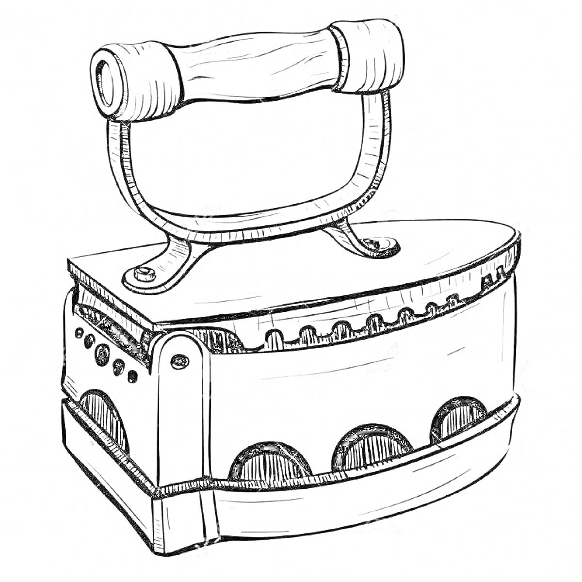 Раскраска Утюг с деревянной ручкой
