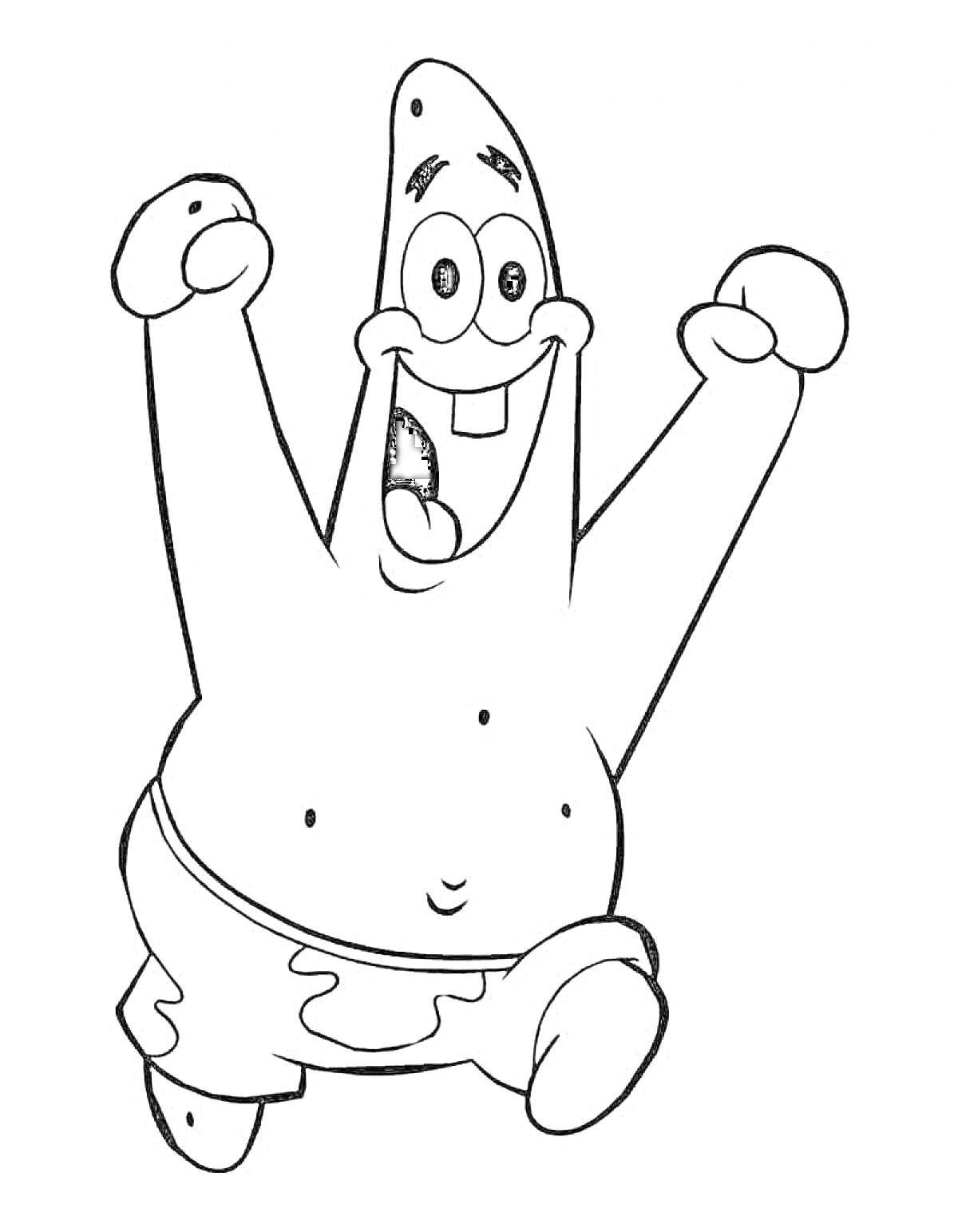 Раскраска Патрик в прыжке с поднятыми руками