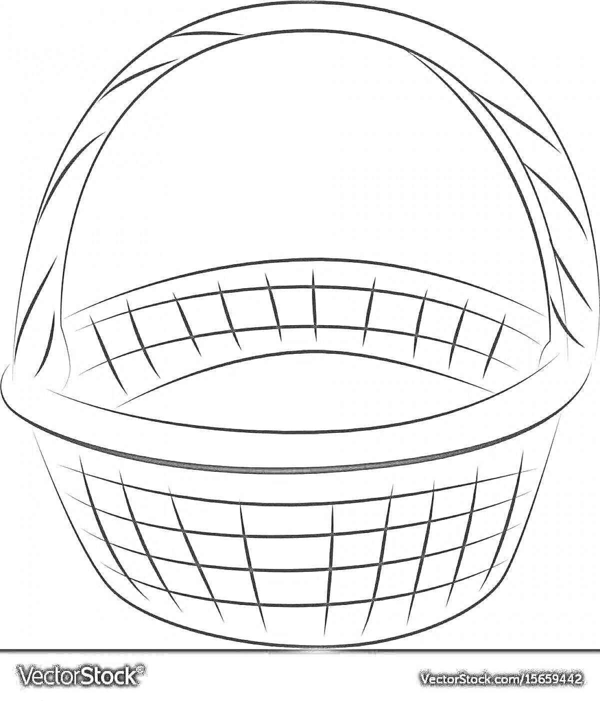 На раскраске изображено: Пустая корзина, Ручка, Плетеная корзина, Для детей