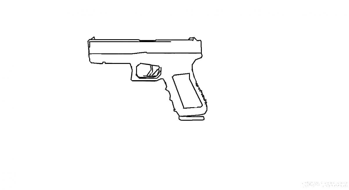 На раскраске изображено: Пистолет, Оружие, Спусковой крючок, Контурные рисунки